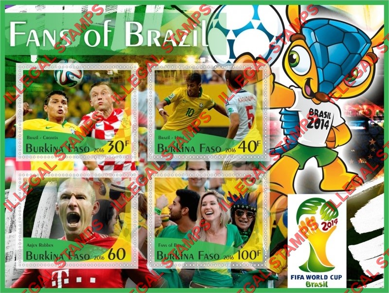 Burkina Faso 2016 FIFA World Cup Soccer in 2014 Illegal Stamp Souvenir Sheet of 4