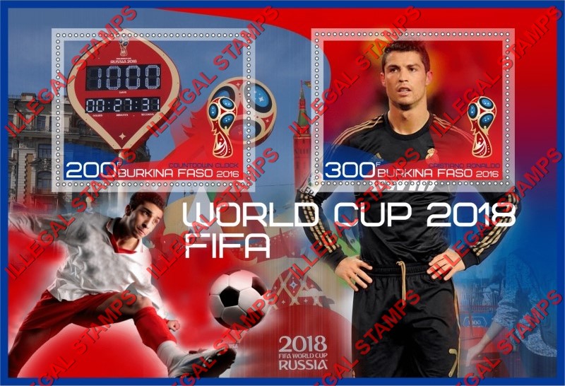 Burkina Faso 2016 FIFA World Cup Soccer in 2018 Illegal Stamp Souvenir Sheet of 2