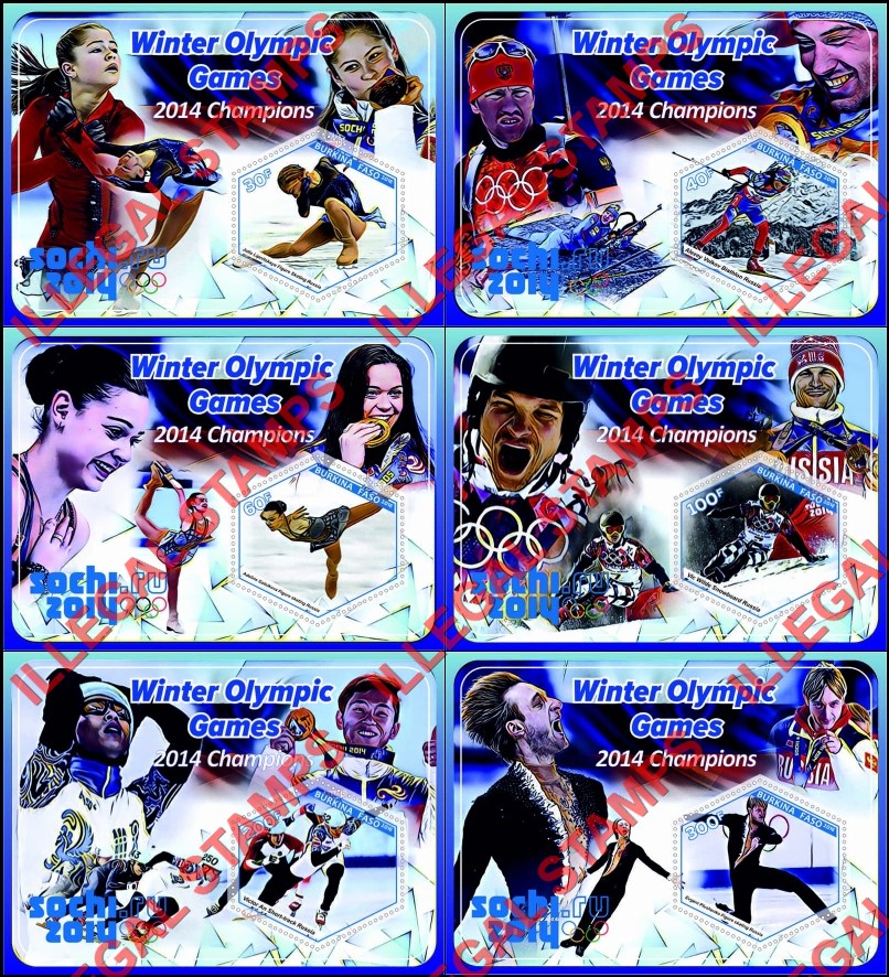 Burkina Faso 2016 Olympic Games in Sochi in 2014 Champions Illegal Stamp Souvenir Sheets of 1