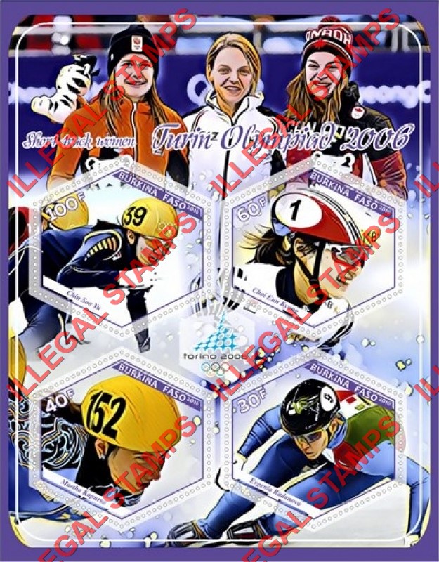 Burkina Faso 2016 Olympic Games in Torino in 2006 Women's Short Track Speed Skating Illegal Stamp Souvenir Sheet of 4