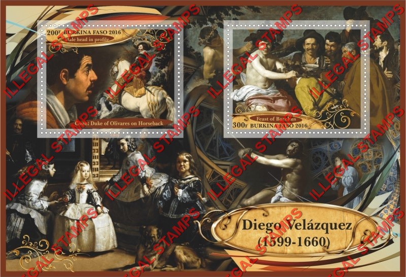 Burkina Faso 2016 Paintings by Diego Valazquez Illegal Stamp Souvenir Sheet of 2