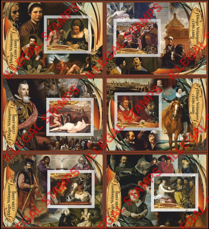 Burkina Faso 2016 Paintings by Diego Valazquez Illegal Stamp Souvenir Sheets of 1