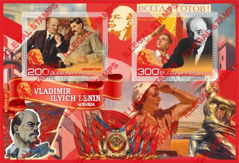 Burkina Faso 2016 Vladimir Lenin Illegal Stamp Souvenir Sheet of 2