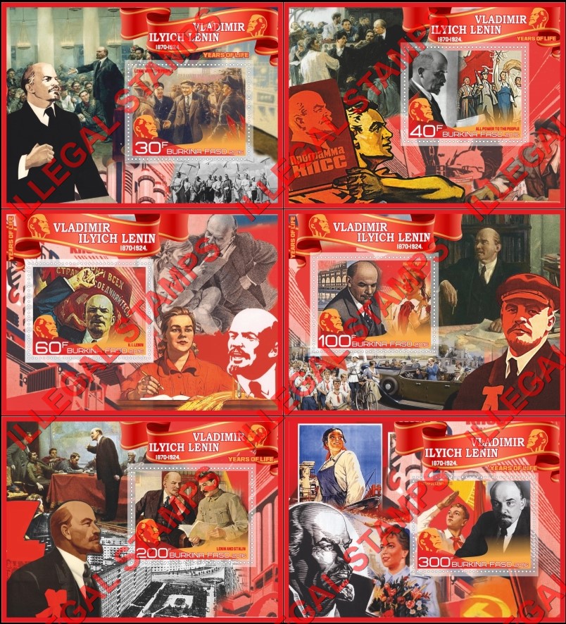 Burkina Faso 2016 Vladimir Lenin Illegal Stamp Souvenir Sheets of 1