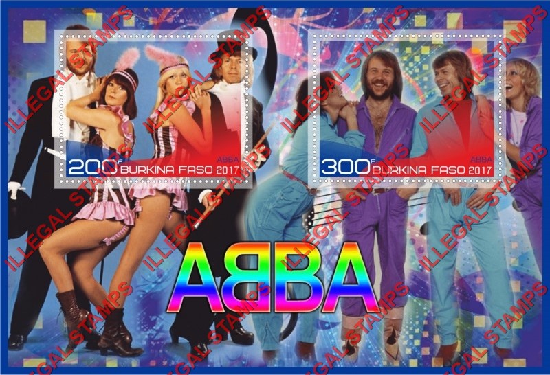 Burkina Faso 2017 ABBA Illegal Stamp Souvenir Sheet of 2 Burkina Faso 2017 ABBA Illegal Stamp Souvenir Sheet of 2