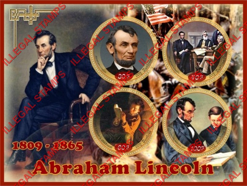 Burkina Faso 2017 Abraham Lincoln Illegal Stamp Souvenir Sheet of 4 Burkina Faso 2017 Abraham Lincoln Illegal Stamp Souvenir Sheet of 4