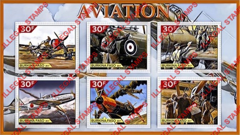 Burkina Faso 2017 Aviation Illegal Stamp Souvenir Sheet of 6 Burkina Faso 2017 Aviation Illegal Stamp Souvenir Sheet of 6