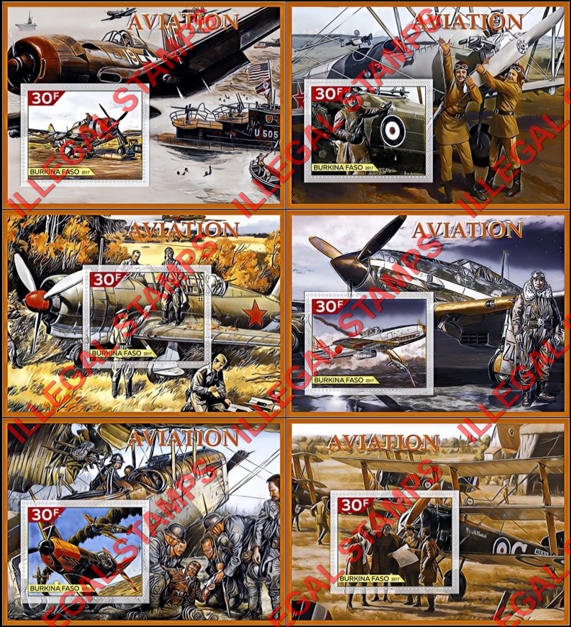 Burkina Faso 2017 Aviation Illegal Stamp Souvenir Sheets of 1 Burkina Faso 2017 Aviation Illegal Stamp Souvenir Sheets of 1