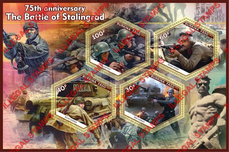 Burkina Faso 2017 Battle of Stalingrad Illegal Stamp Souvenir Sheet of 4 Burkina Faso 2017 Battle of Stalingrad Illegal Stamp Souvenir Sheet of 4