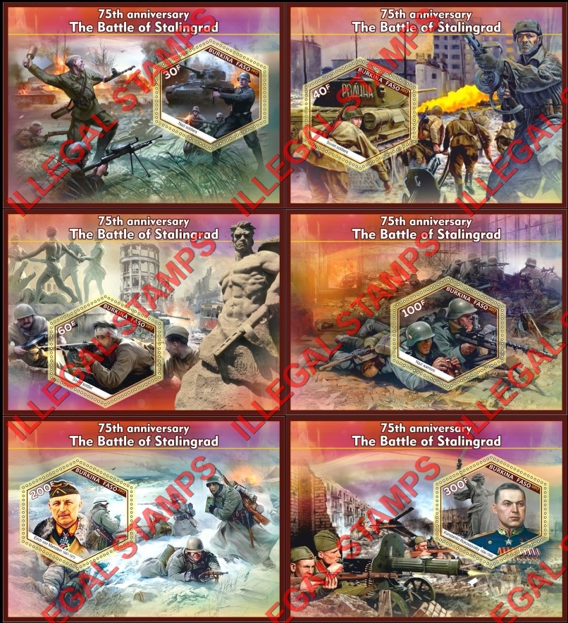 Burkina Faso 2017 Battle of Stalingrad Illegal Stamp Souvenir Sheets of 1 Burkina Faso 2017 Battle of Stalingrad Illegal Stamp Souvenir Sheets of 1