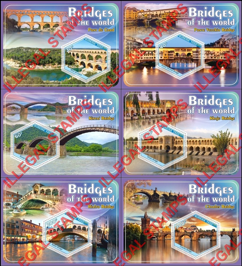 Burkina Faso 2017 Bridges of the World Illegal Stamp Souvenir Sheets of 1 Burkina Faso 2017 Bridges of the World Illegal Stamp Souvenir Sheets of 1
