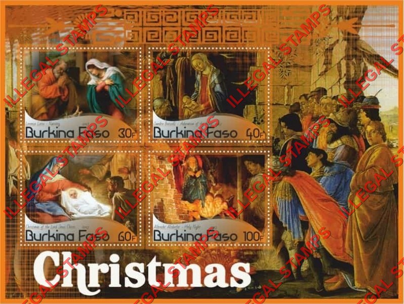 Burkina Faso 2017 Christmas Paintings Illegal Stamp Souvenir Sheet of 4 Burkina Faso 2017 Christmas Paintings Illegal Stamp Souvenir Sheet of 4