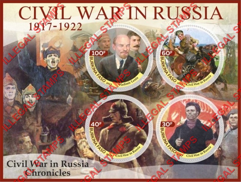 Burkina Faso 2017 Civil War in Russia Illegal Stamp Souvenir Sheet of 4 Burkina Faso 2017 Civil War in Russia Illegal Stamp Souvenir Sheet of 4