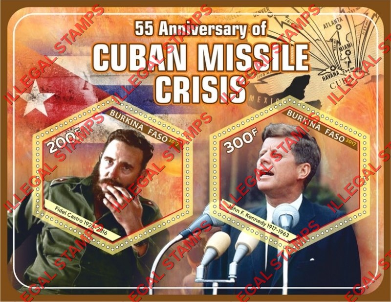 Burkina Faso 2017 Cuban Missile Crisis Illegal Stamp Souvenir Sheet of 2 Burkina Faso 2017 Cuban Missile Crisis Illegal Stamp Souvenir Sheet of 2
