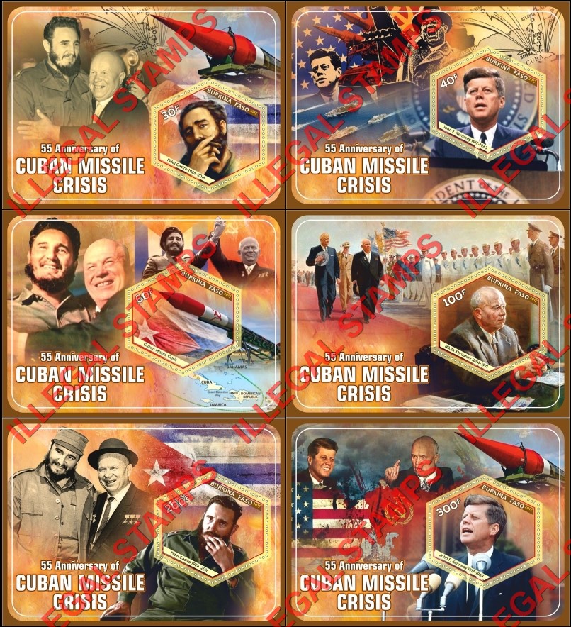 Burkina Faso 2017 Cuban Missile Crisis Illegal Stamp Souvenir Sheets of 1 Burkina Faso 2017 Cuban Missile Crisis Illegal Stamp Souvenir Sheets of 1