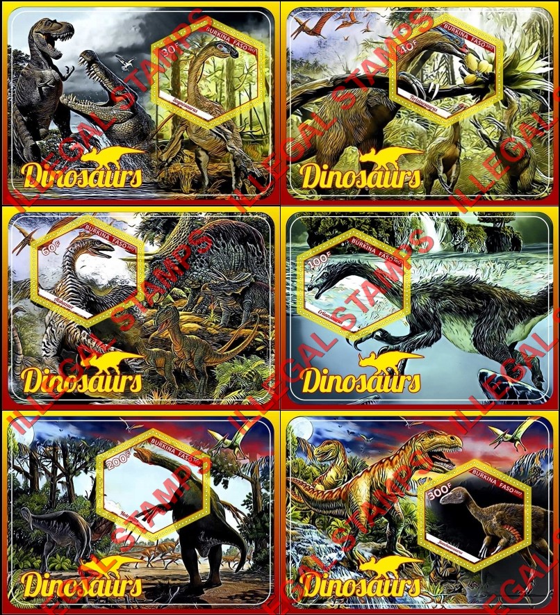 Burkina Faso 2017 Dinosaurs (different) Illegal Stamp Souvenir Sheets of 1 Burkina Faso 2017 Dinosaurs (different) Illegal Stamp Souvenir Sheets of 1