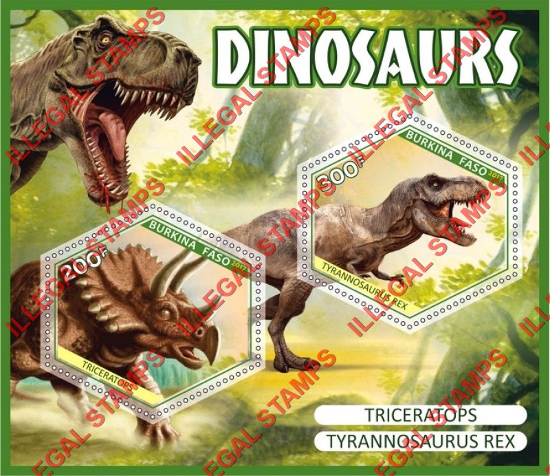 Burkina Faso 2017 Dinosaurs Illegal Stamp Souvenir Sheet of 2 Burkina Faso 2017 Dinosaurs Illegal Stamp Souvenir Sheet of 2