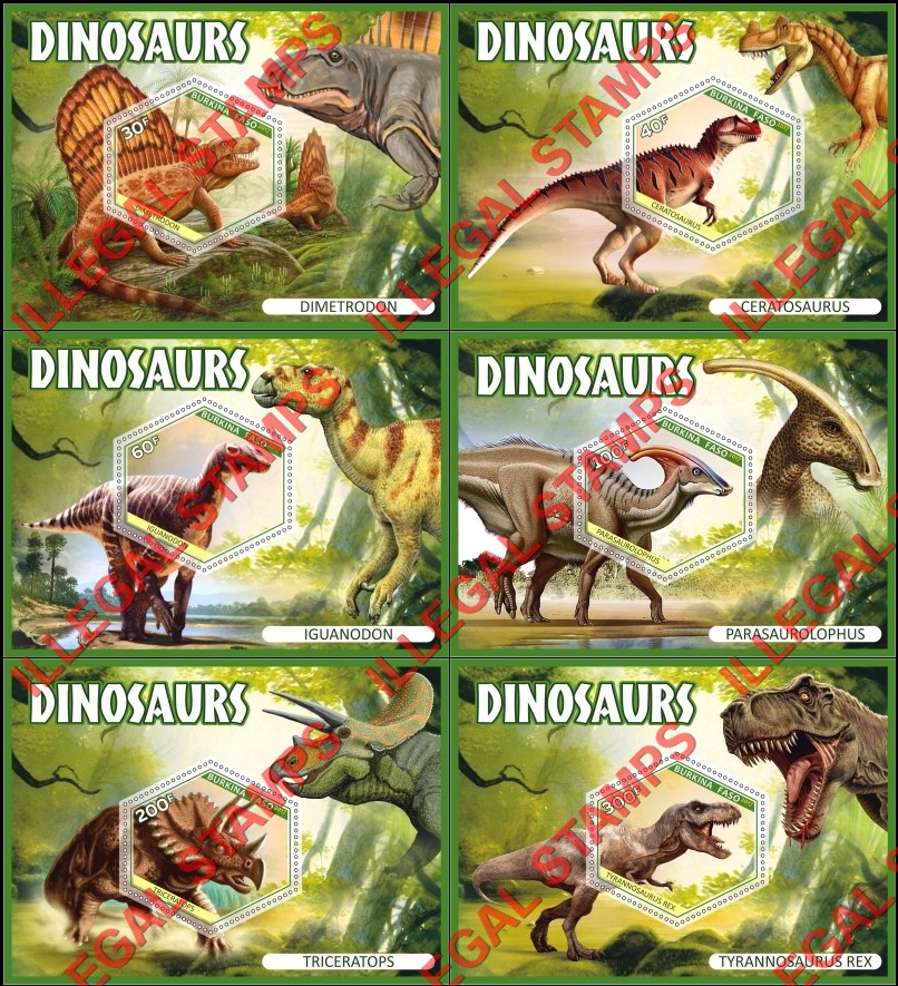 Burkina Faso 2017 Dinosaurs Illegal Stamp Souvenir Sheets of 1 Burkina Faso 2017 Dinosaurs Illegal Stamp Souvenir Sheets of 1