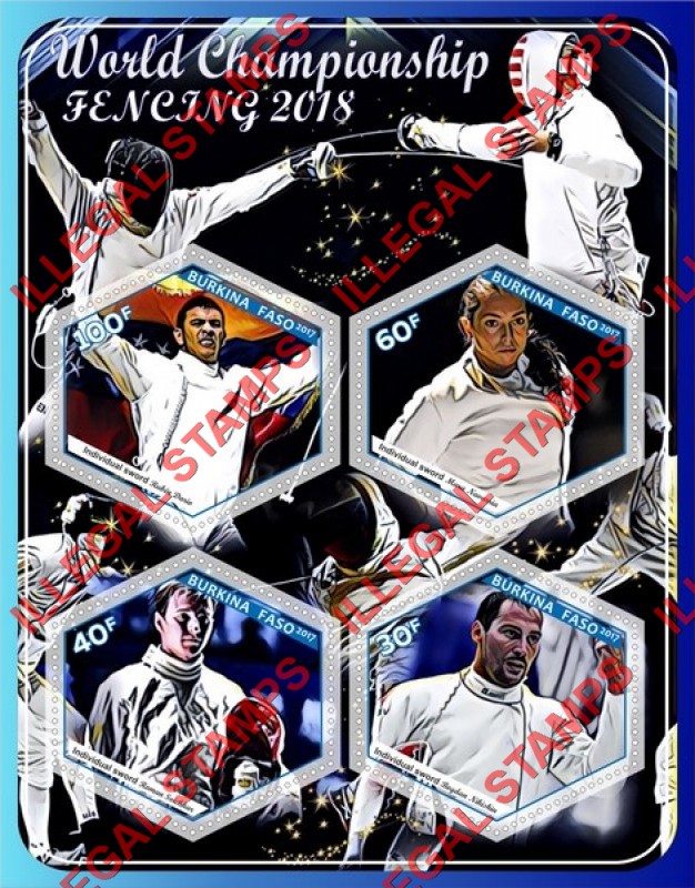 Burkina Faso 2017 Fencing World Championship in 2018 Illegal Stamp Souvenir Sheet of 4 Burkina Faso 2017 Fencing World Championship in 2018 Illegal Stamp Souvenir Sheet of 4