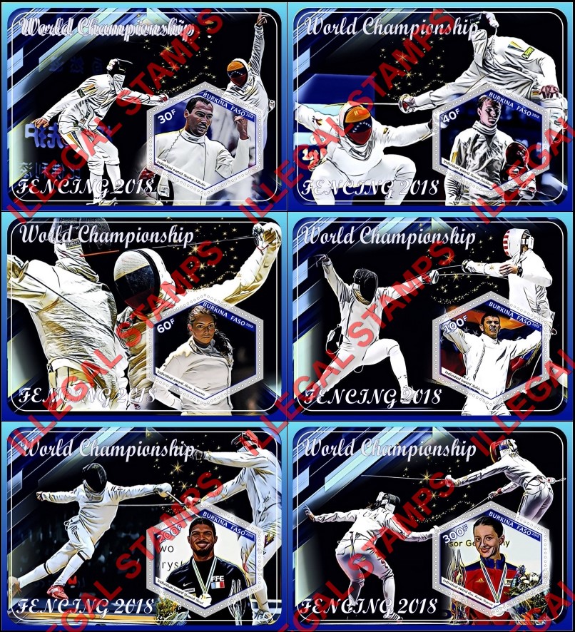 Burkina Faso 2017 Fencing World Championship in 2018 Illegal Stamp Souvenir Sheets of 1 Burkina Faso 2017 Fencing World Championship in 2018 Illegal Stamp Souvenir Sheets of 1