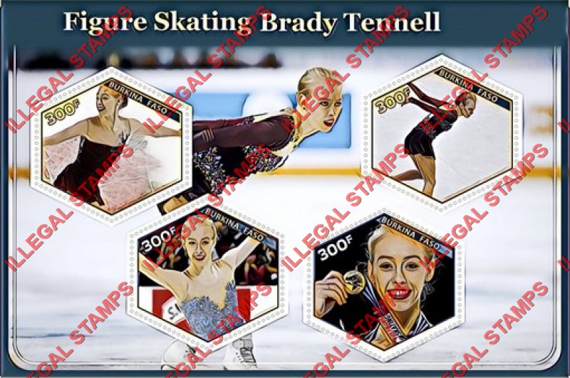 Burkina Faso 2017 Figure Skating Brady Tennell Illegal Stamp Souvenir Sheet of 4 Burkina Faso 2017 Figure Skating Brady Tennell Illegal Stamp Souvenir Sheet of 4