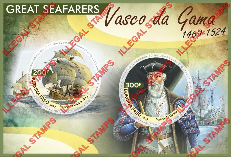 Burkina Faso 2017 Great Seafarers Vasco da Gama Illegal Stamp Souvenir Sheet of 2 Burkina Faso 2017 Great Seafarers Vasco da Gama Illegal Stamp Souvenir Sheet of 2