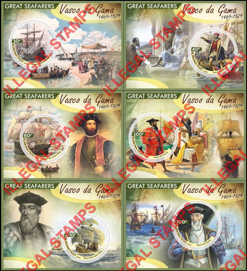 Burkina Faso 2017 Great Seafarers Vasco da Gama Illegal Stamp Souvenir Sheets of 1 Burkina Faso 2017 Great Seafarers Vasco da Gama Illegal Stamp Souvenir Sheets of 1