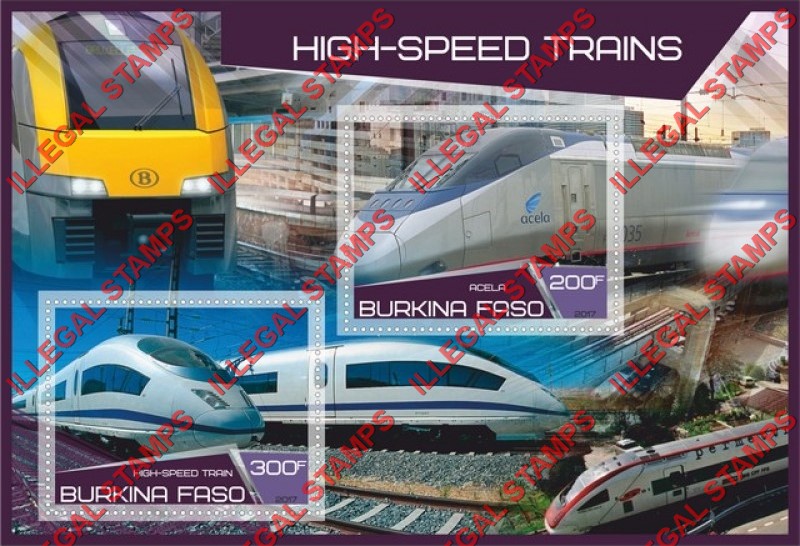 Burkina Faso 2017 High Speed Trains Illegal Stamp Souvenir Sheet of 2 Burkina Faso 2017 High Speed Trains Illegal Stamp Souvenir Sheet of 2