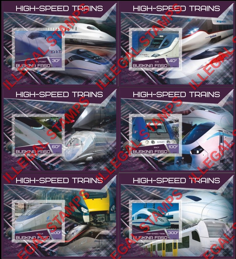 Burkina Faso 2017 High Speed Trains Illegal Stamp Souvenir Sheets of 1 Burkina Faso 2017 High Speed Trains Illegal Stamp Souvenir Sheets of 1