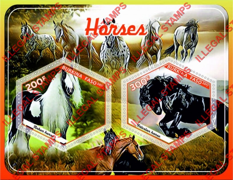 Burkina Faso 2017 Horses Illegal Stamp Souvenir Sheet of 2 Burkina Faso 2017 Horses Illegal Stamp Souvenir Sheet of 2