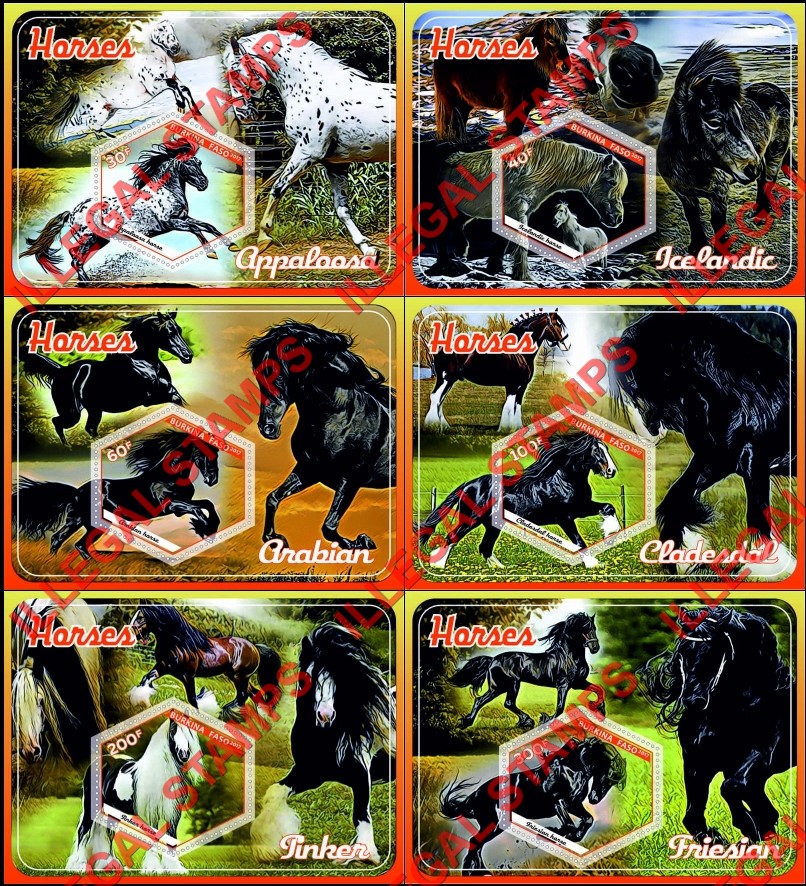Burkina Faso 2017 Horses Illegal Stamp Souvenir Sheets of 1 Burkina Faso 2017 Horses Illegal Stamp Souvenir Sheets of 1