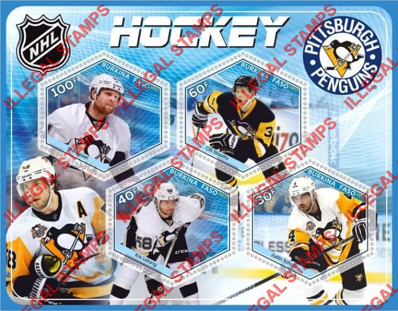 Burkina Faso 2017 Ice Hockey Pittsburgh Penguins Illegal Stamp Souvenir Sheet of 4 Burkina Faso 2017 Ice Hockey Pittsburgh Penguins Illegal Stamp Souvenir Sheet of 4