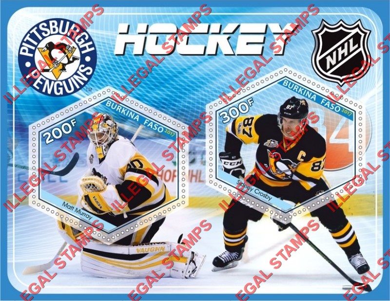 Burkina Faso 2017 Ice Hockey Pittsburgh Penguins Illegal Stamp Souvenir Sheet of 2 Burkina Faso 2017 Ice Hockey Pittsburgh Penguins Illegal Stamp Souvenir Sheet of 2