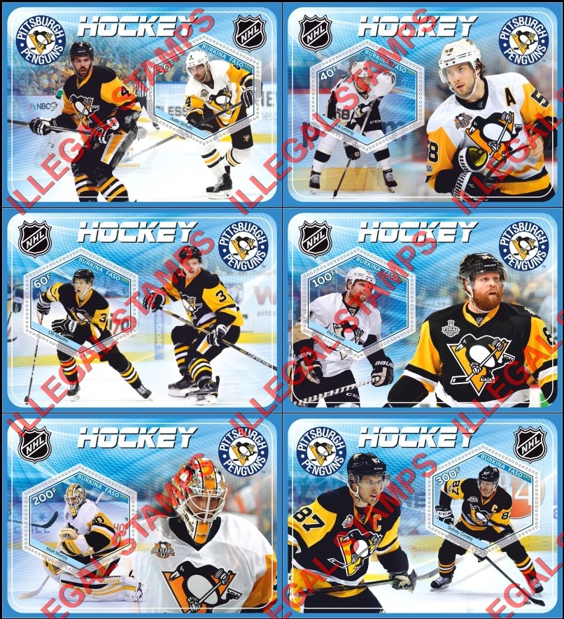 Burkina Faso 2017 Ice Hockey Pittsburgh Penguins Illegal Stamp Souvenir Sheets of 1 Burkina Faso 2017 Ice Hockey Pittsburgh Penguins Illegal Stamp Souvenir Sheets of 1