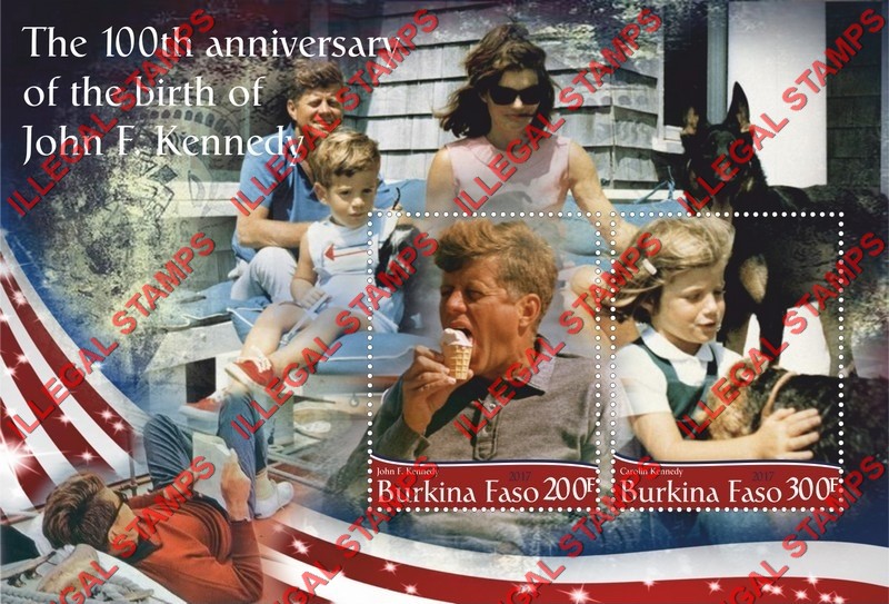 Burkina Faso 2017 John F. Kennedy 100th Birth Anniversary Illegal Stamp Souvenir Sheet of 2 Burkina Faso 2017 John F. Kennedy 100th Birth Anniversary Illegal Stamp Souvenir Sheet of 2