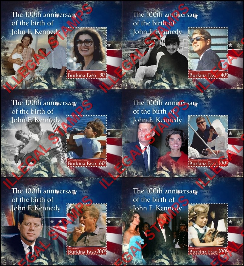 Burkina Faso 2017 John F. Kennedy 100th Birth Anniversary Illegal Stamp Souvenir Sheets of 1 Burkina Faso 2017 John F. Kennedy 100th Birth Anniversary Illegal Stamp Souvenir Sheets of 1