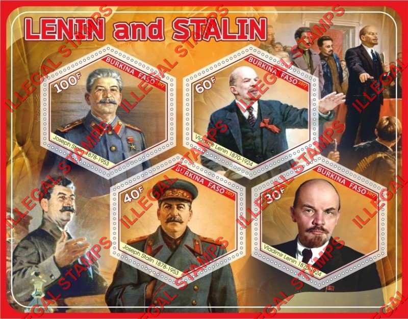Burkina Faso 2017 Lenin and Stalin Illegal Stamp Souvenir Sheet of 4 Burkina Faso 2017 Lenin and Stalin Illegal Stamp Souvenir Sheet of 4