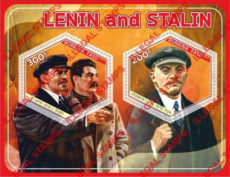 Burkina Faso 2017 Lenin and Stalin Illegal Stamp Souvenir Sheet of 2 Burkina Faso 2017 Lenin and Stalin Illegal Stamp Souvenir Sheet of 2