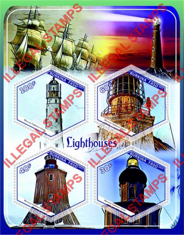 Burkina Faso 2017 Lighthouses in Russia Illegal Stamp Souvenir Sheet of 4 Burkina Faso 2017 Lighthouses in Russia Illegal Stamp Souvenir Sheet of 4
