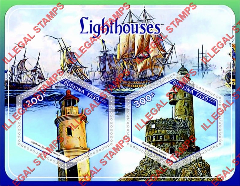 Burkina Faso 2017 Lighthouses in Russia Illegal Stamp Souvenir Sheet of 2 Burkina Faso 2017 Lighthouses in Russia Illegal Stamp Souvenir Sheet of 2
