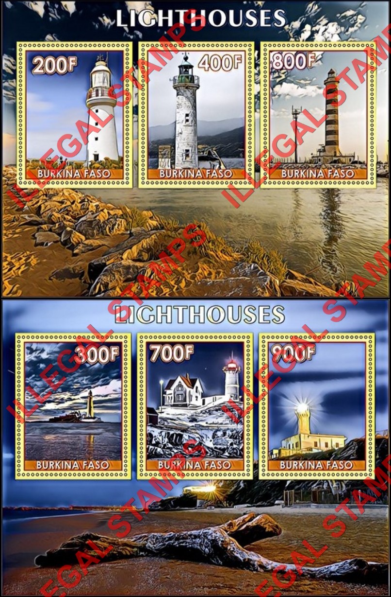 Burkina Faso 2017 Lighthouses Illegal Stamp Souvenir Sheets of 3 Burkina Faso 2017 Lighthouses Illegal Stamp Souvenir Sheets of 3