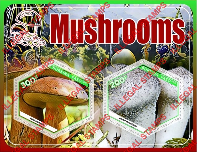 Burkina Faso 2017 Mushrooms Illegal Stamp Souvenir Sheet of 2 Burkina Faso 2017 Mushrooms Illegal Stamp Souvenir Sheet of 2