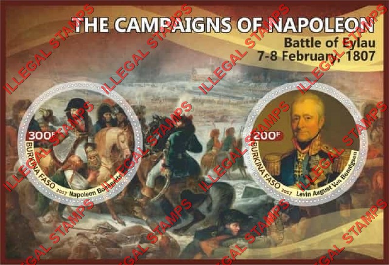 Burkina Faso 2017 Napoleon Campaigns Battle of Eylau Illegal Stamp Souvenir Sheet of 2 Burkina Faso 2017 Napoleon Campaigns Battle of Eylau Illegal Stamp Souvenir Sheet of 2