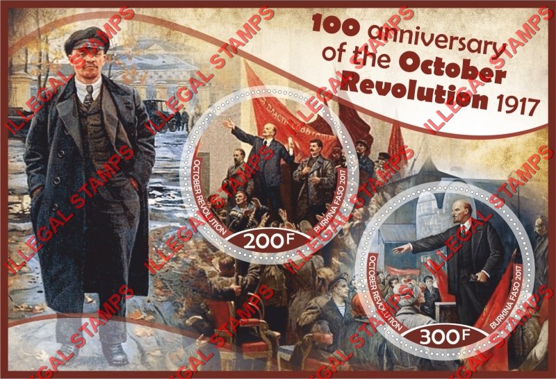 Burkina Faso 2017 October Revolution in Russia Illegal Stamp Souvenir Sheet of 2 Burkina Faso 2017 October Revolution in Russia Illegal Stamp Souvenir Sheet of 2