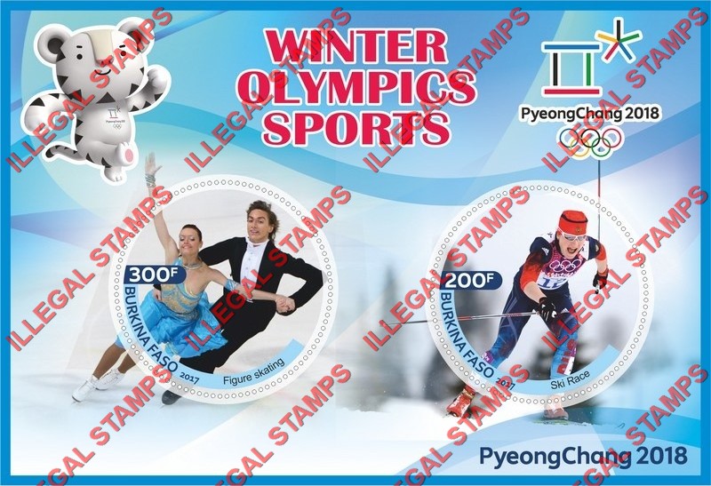 Burkina Faso 2017 Olympic Games in PyeongChang in 2018 Winter Olympic Sports Illegal Stamp Souvenir Sheet of 2 Burkina Faso 2017 Olympic Games in PyeongChang in 2018 Winter Olympic Sports Illegal Stamp Souvenir Sheet of 2
