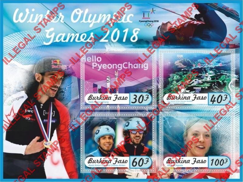 Burkina Faso 2017 Olympic Games in PyeongChang in 2018 Illegal Stamp Souvenir Sheet of 4 Burkina Faso 2017 Olympic Games in PyeongChang in 2018 Illegal Stamp Souvenir Sheet of 4