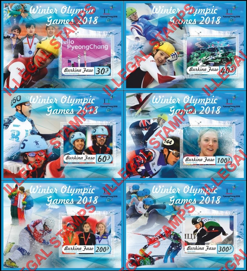 Burkina Faso 2017 Olympic Games in PyeongChang in 2018 Illegal Stamp Souvenir Sheets of 1 Burkina Faso 2017 Olympic Games in PyeongChang in 2018 Illegal Stamp Souvenir Sheets of 1