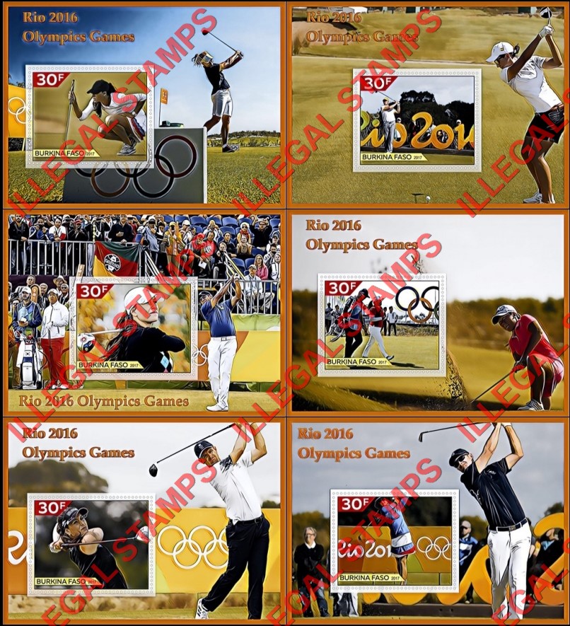 Burkina Faso 2017 Olympic Games in Rio in 2016 Golf Illegal Stamp Souvenir Sheets of 1 Burkina Faso 2017 Olympic Games in Rio in 2016 Golf Illegal Stamp Souvenir Sheets of 1