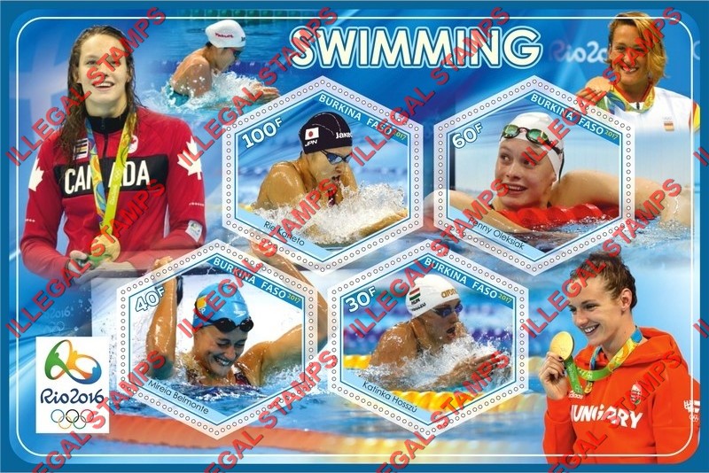 Burkina Faso 2017 Olympic Games in Rio in 2016 Swimming Illegal Stamp Souvenir Sheet of 4 Burkina Faso 2017 Olympic Games in Rio in 2016 Swimming Illegal Stamp Souvenir Sheet of 4