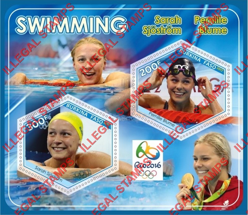 Burkina Faso 2017 Olympic Games in Rio in 2016 Swimming Illegal Stamp Souvenir Sheet of 2 Burkina Faso 2017 Olympic Games in Rio in 2016 Swimming Illegal Stamp Souvenir Sheet of 2